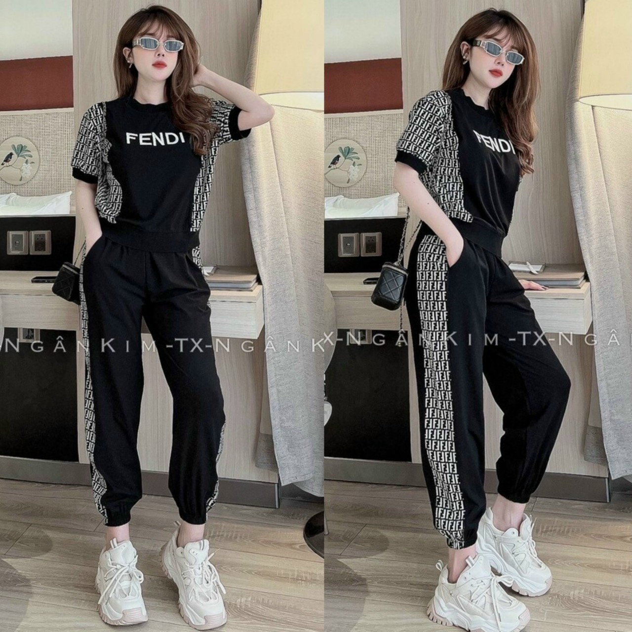 BỘ THỜI TRANG PHỐI HỌA TIẾT FENDI THÊU CAO CẤP - BTN427